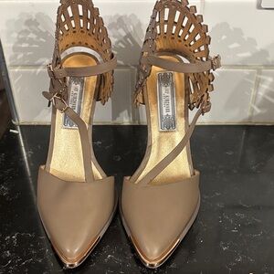 Ivy Kirzhner Taupe Heels with Gold Accents